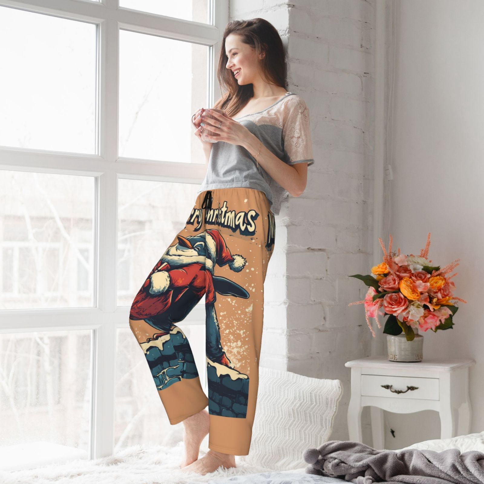 Christmas Retro Elf Pajama Pants Women - Soft Breathable Sleep & Lounge Pants for Women, Comfy Casual Pj Pants Bottoms with Pockets