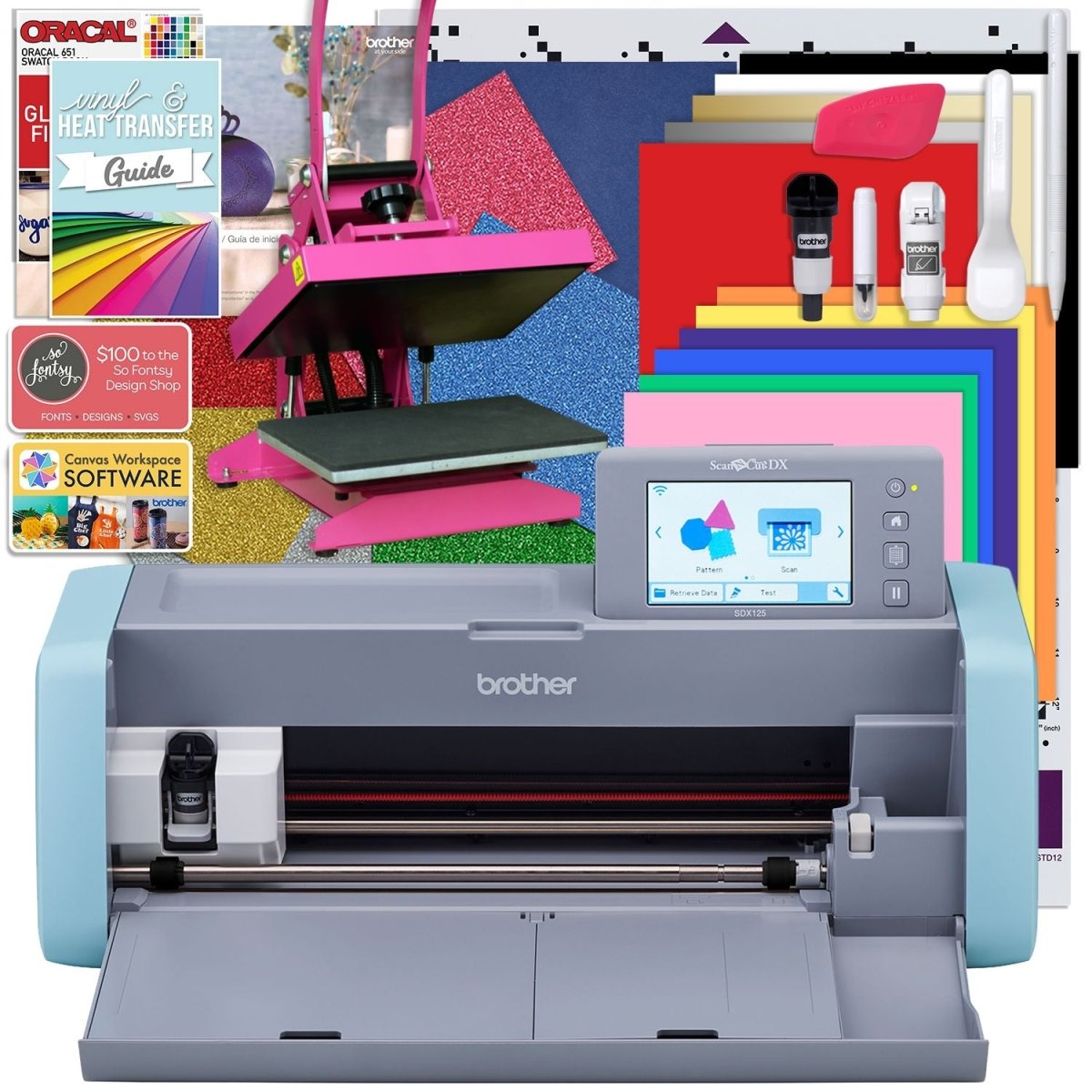 Brother ScanNCut SDX125e Wireless Machine Craft Heat Press Bundle