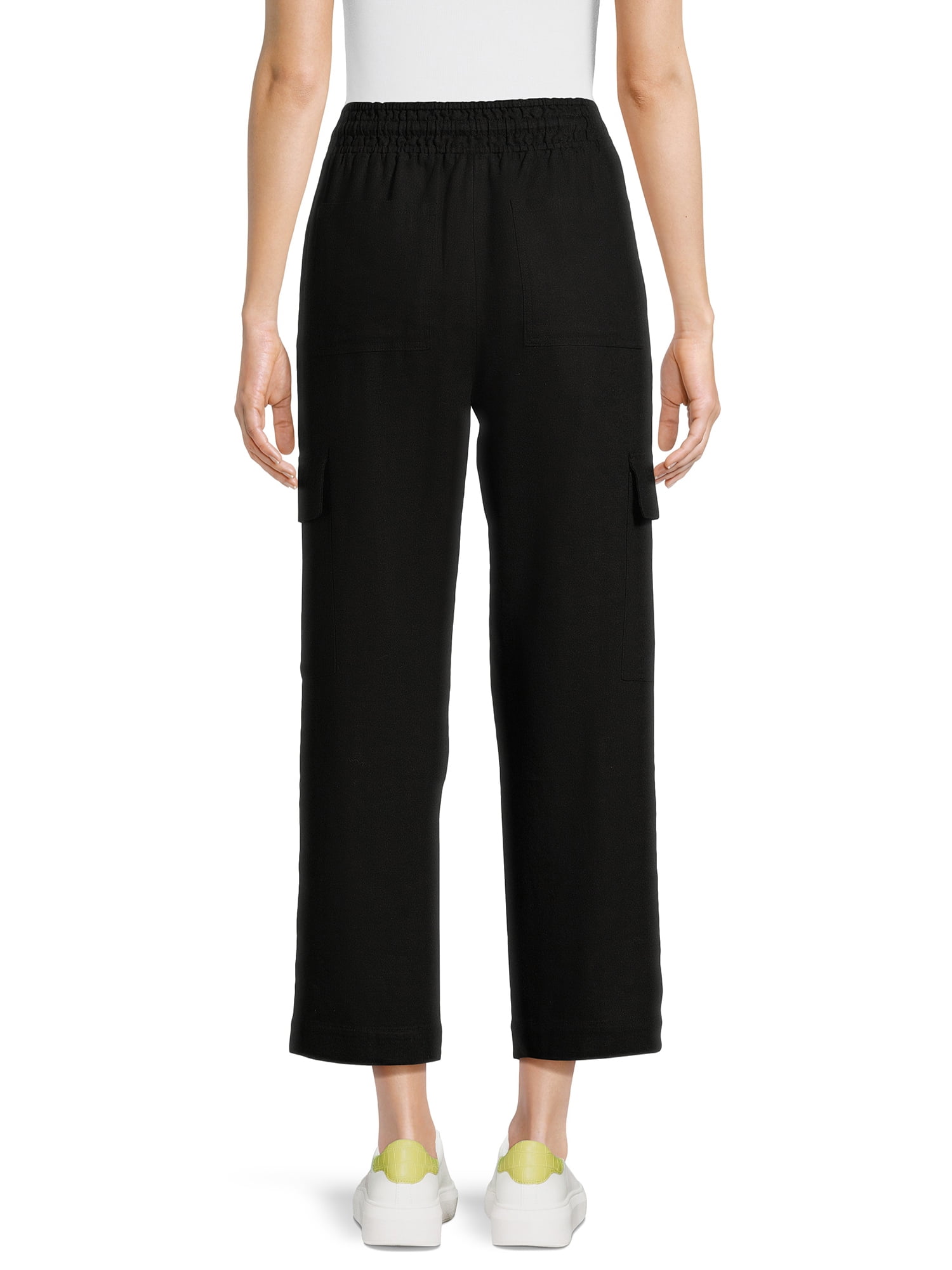 Time and Tru Women's Linen Blend Cropped Cargo Pants, 28" Inseam, Size XS-XXXL