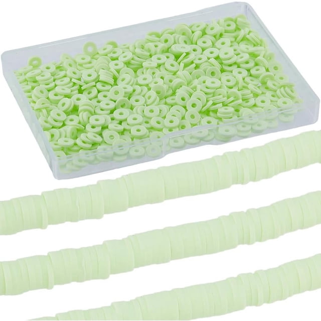 1 caja de más de 1000 cuentas Heishi verdes de 6 mm, planas, de arcilla polimérica, a granel, en formato mini, pequeñas, redondas, de repuesto, espaciadores de vinilo, cuentas sueltas.