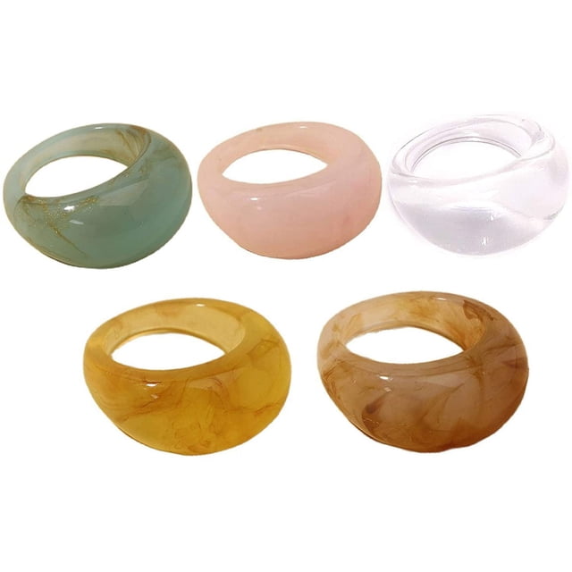 Juego de anillos de resina coloridos, anchos y gruesos para nudillos de dedo, apilables, retro, acrílico, transparente, vintage, joyería para fiesta, elegante, hecho a mano, regalo