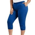 thumbnail image 2 of Cagogo Women Plus Size Capri Pants Elastic Waist Casual Solid Cropped Trousers with Pockets Lounge Beach Vacation Work Clothes, Blue XL, 2 of 8