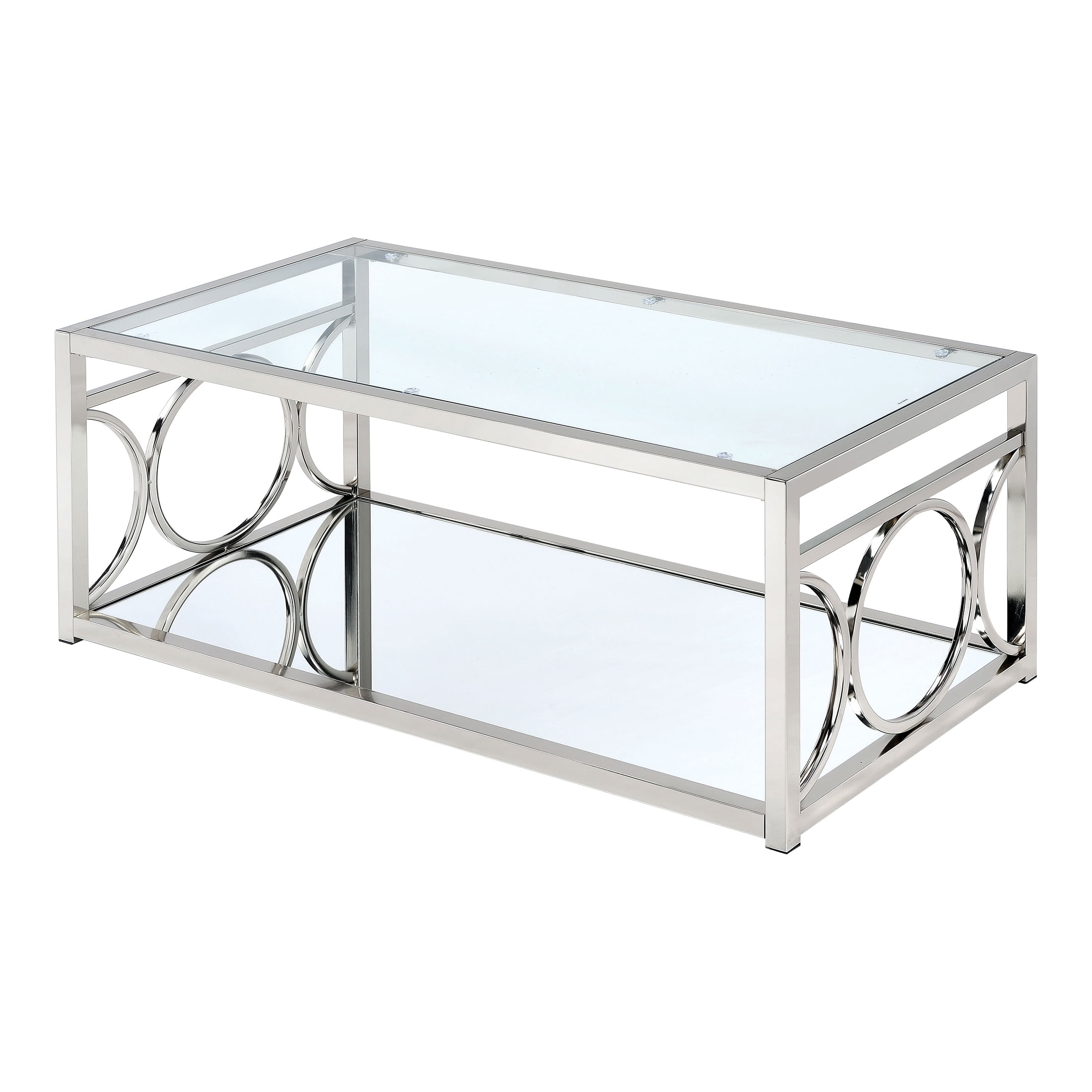 Furniture of America Hirsh Glass Top Coffee Table, Chrome