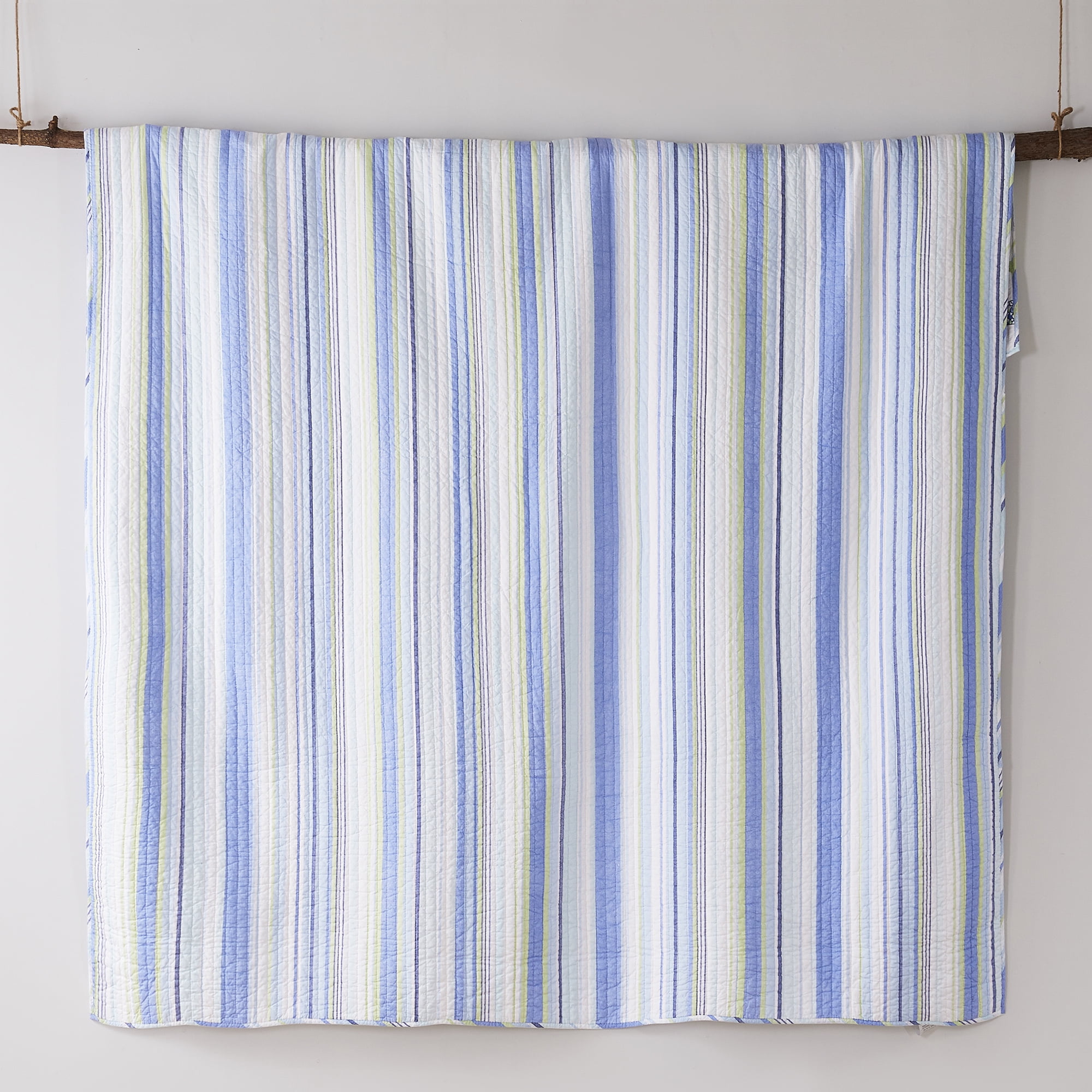 Levtex Home Catalina Fish Blue Striped Cotton Quilt, Full/Queen - Reversible