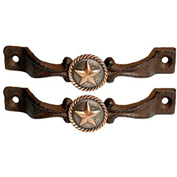 Urbalabs Cast Iron Concho Kitchen Cabinet Handles and Drawer Pulls Antique Country Home Rustic Decor Farmhouse Cabinet Handle Texas Western Star Cabinet Knobs Kitchen (2, Braided Bronze Star)