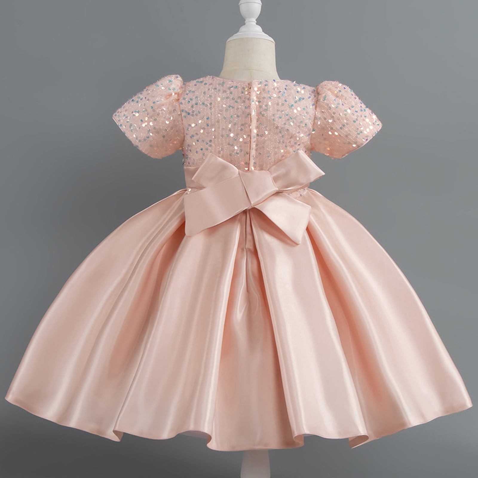 Girls Prom Dresses Formal A-Line Size 2-10 Toddlers Kids Elegant Sequins Short Sleeve Bowknot High Waisted Solid Performance Party Dress