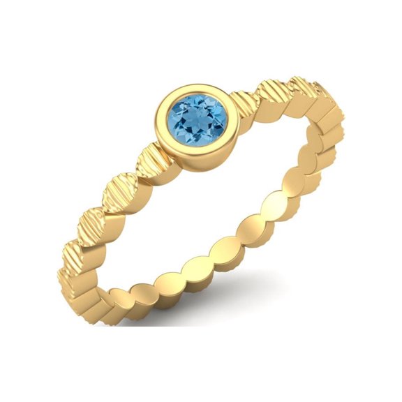 925 Sterling Silver Gold Vermeil 3mm Round Swiss Blue Topaz Stackable Women Valentines Day Gifts Ring
