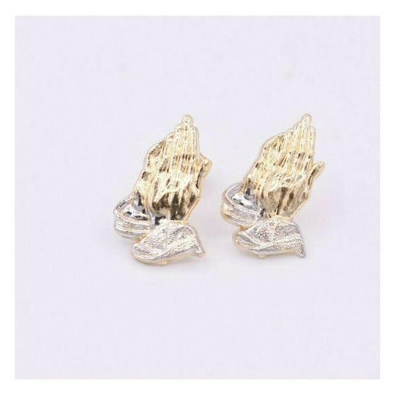 Diamond-Cut Praying Hands Stud Unisex Adult Earrings 10K Yellow White Gold, 1.56 Gr - GOLDUM NYC
