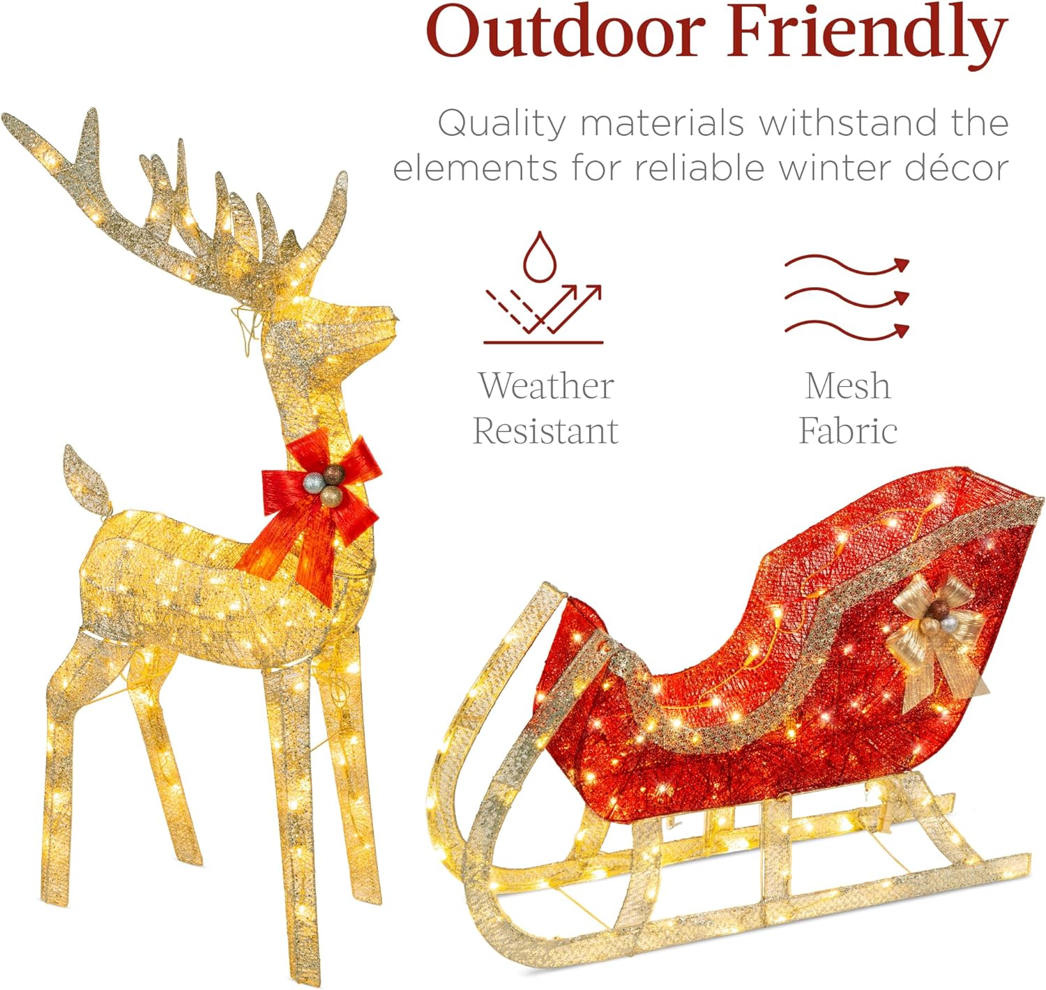 Best Choice Products Lighted Christmas 4ft Reindeer & Sleigh Outdoor Yard Decoration Set w/ 205 LED Lights, Stakes - Gold - image 5 of 7