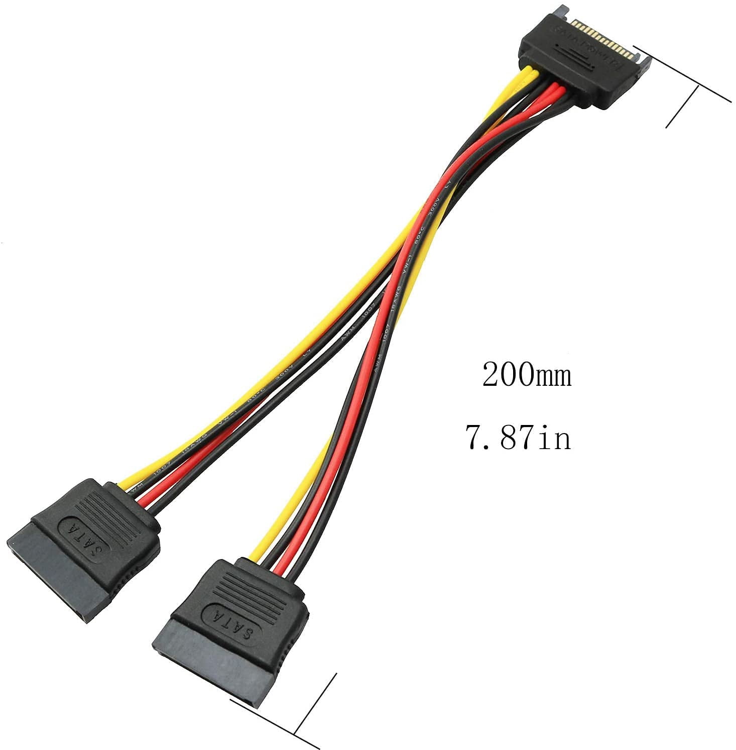 HRTGFD-SATA Power Extension Cable 5PCS 20cm SATA Power 15-Pin Male to 2 x 15P Female Y Splitter Cable Adapter
