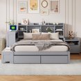 thumbnail image 3 of Euroco Wood Full Size Platform Bed with Nightstand and Drawers, Desk and Cabinets, USB Ports, Gray, 3 of 19
