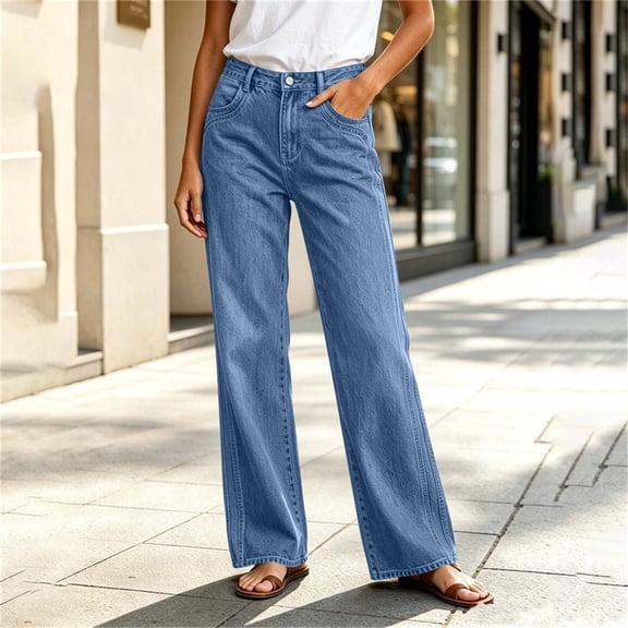 Yotami Stretch Jeans for Women High Waisted Soft Straight-Leg Denim Pants Trendy Relxed Fit Jeans Casual Daily Wear Light Blue, S