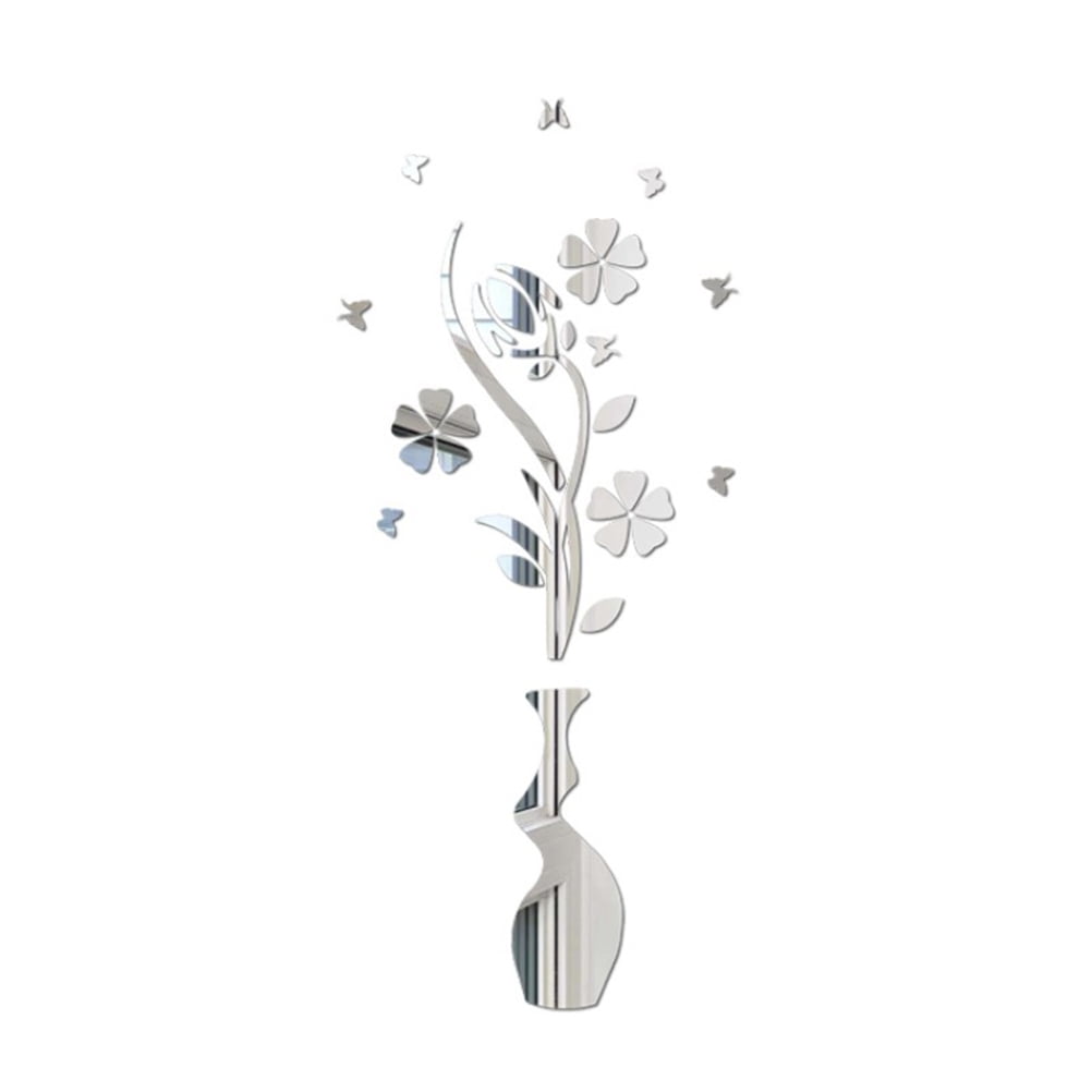 Wall Stickers Decals Mirror 3D Flower Acrylic Vase Decor Sticker Decal Flowers Bathroom Decorative Art Removable Girls