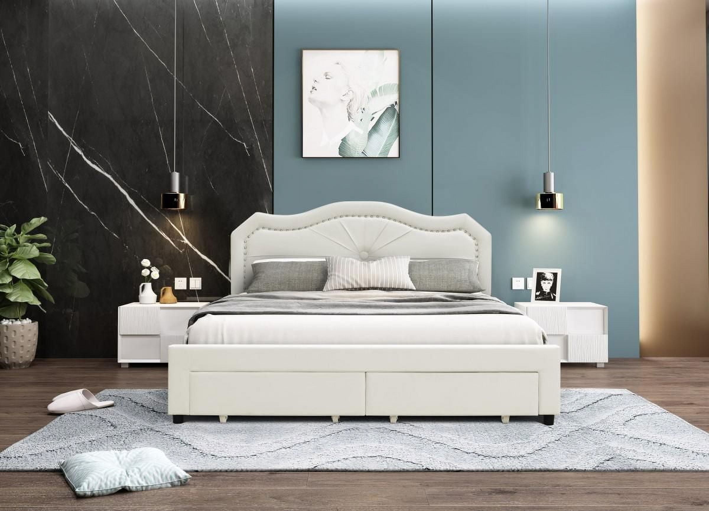 Aiden King Platform Storage Bed, Beige