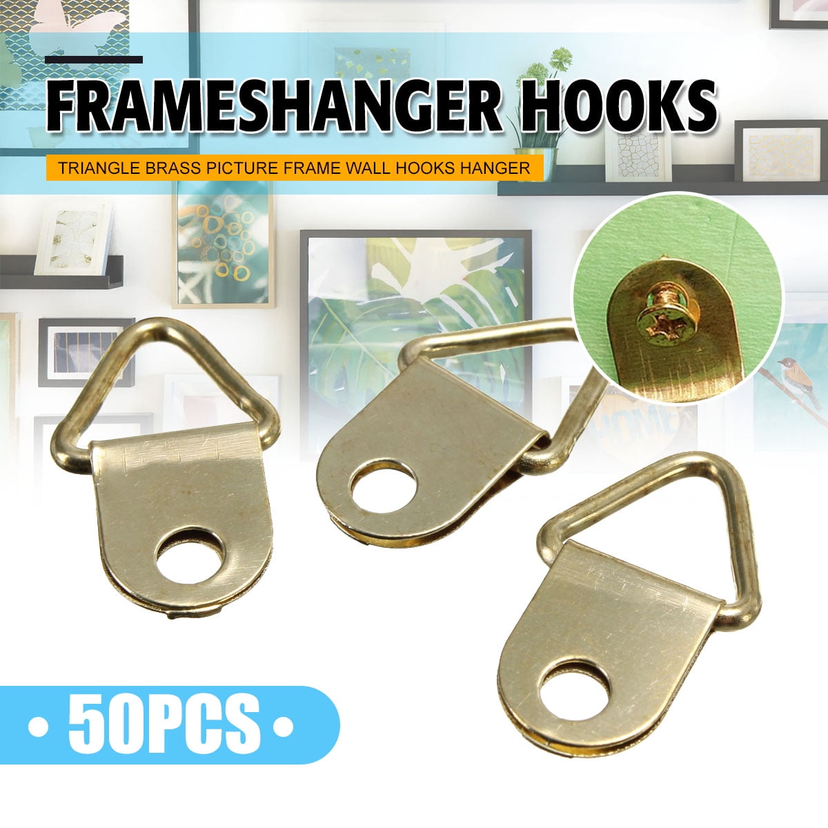 25pcs Golden Triangle D-Ring Photo Picture Frame Hanger Hang Oil Painting  Mirror Art Work Hooks Small Double 2 Holes with screws - AliExpress