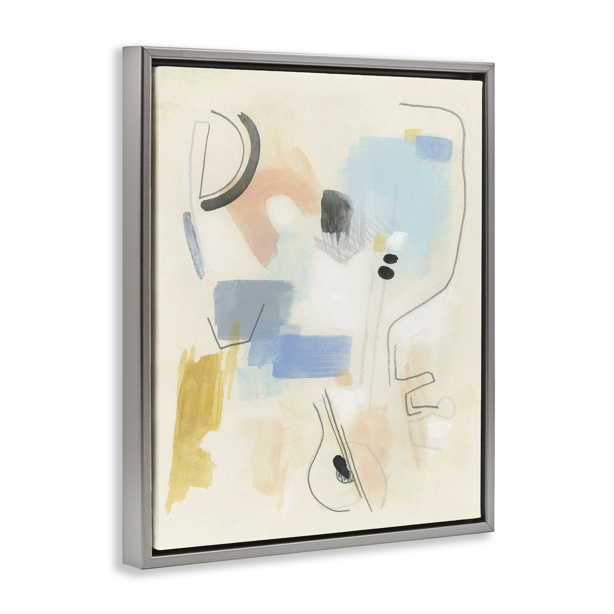 Stupell Industries Modern Scribble Abstraction Abstract Painting Gray Floater Framed Canvas Art Print Wall Art, 17 x 21