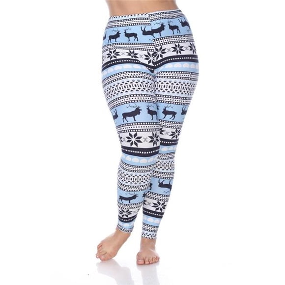 Plus Printed Leggings, Blue & White - One Size