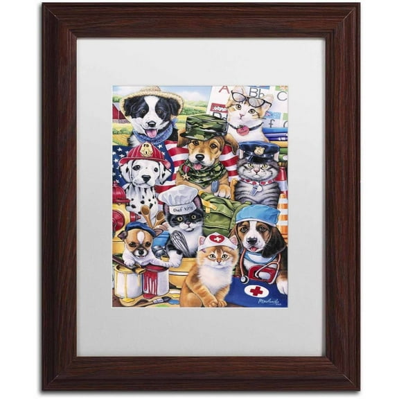 Trademark Fine Art 'Working Paws' Canvas Art by Jenny Newland, White Matte, Wood Frame
