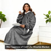 SUNNY HEAT Wearable Blanket, Oversized, Warm & Cozy, Ideal for Bed, Sofa & Travel, Light Grey
