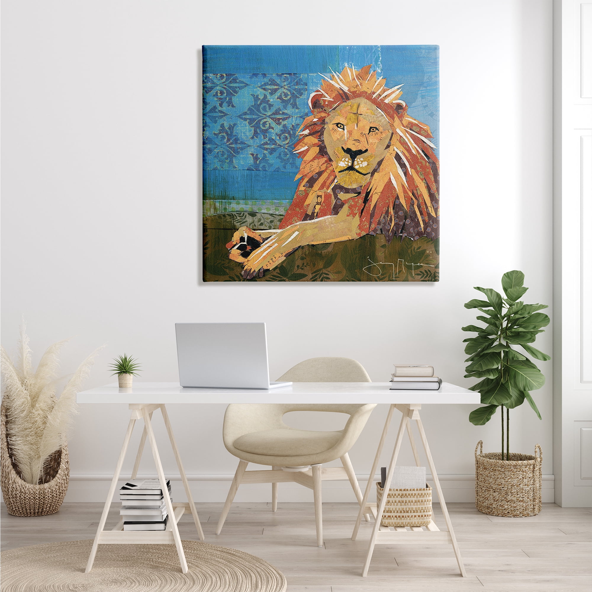 Stupell Industries Safari Lion Abstract Shape Collage Blue Orange, 36 x 36, Designed by Jenny McGee