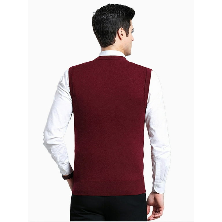 Men's Solid Sweater Vest with Ribbed Edge Relaxed Fit V-Neck