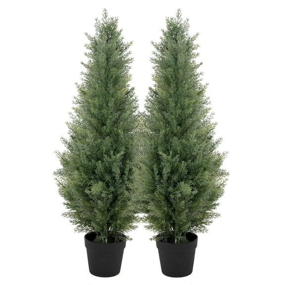 Nafresh 3ft UV Resistant Artificial Topiary Trees Outdoor with Full & Realistic Leaves, 35in Faux Cedar Tree for Outdoor and Indoor Decor, 2Pack