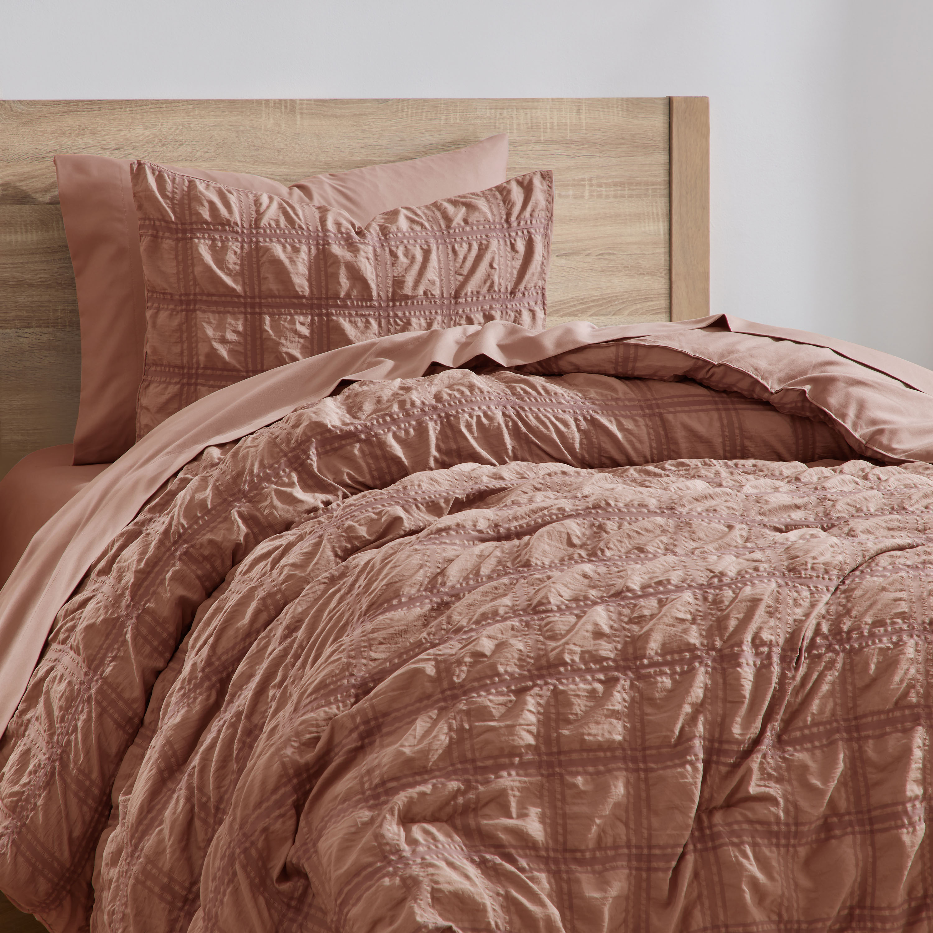 LammaLoe Twin Comforter Sets, 7 Piece Seersucker Bed in a Bag, Bedding Comforter Set with Sheets, Modern Bed Set, Mocha Brown