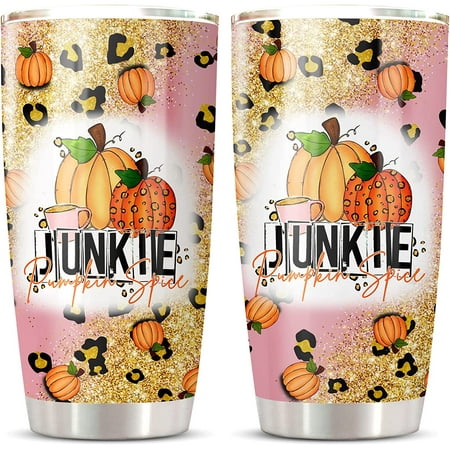 

Athenstics Pumpkin Tumbler 20 Oz - Junkie Pumpkin Spice Tumblr Gift For Woman & Men Insulated Travel Coffee Mug Birthday Gift Pumpkin Cup Thermos Cups For Hot And Cold Drinks