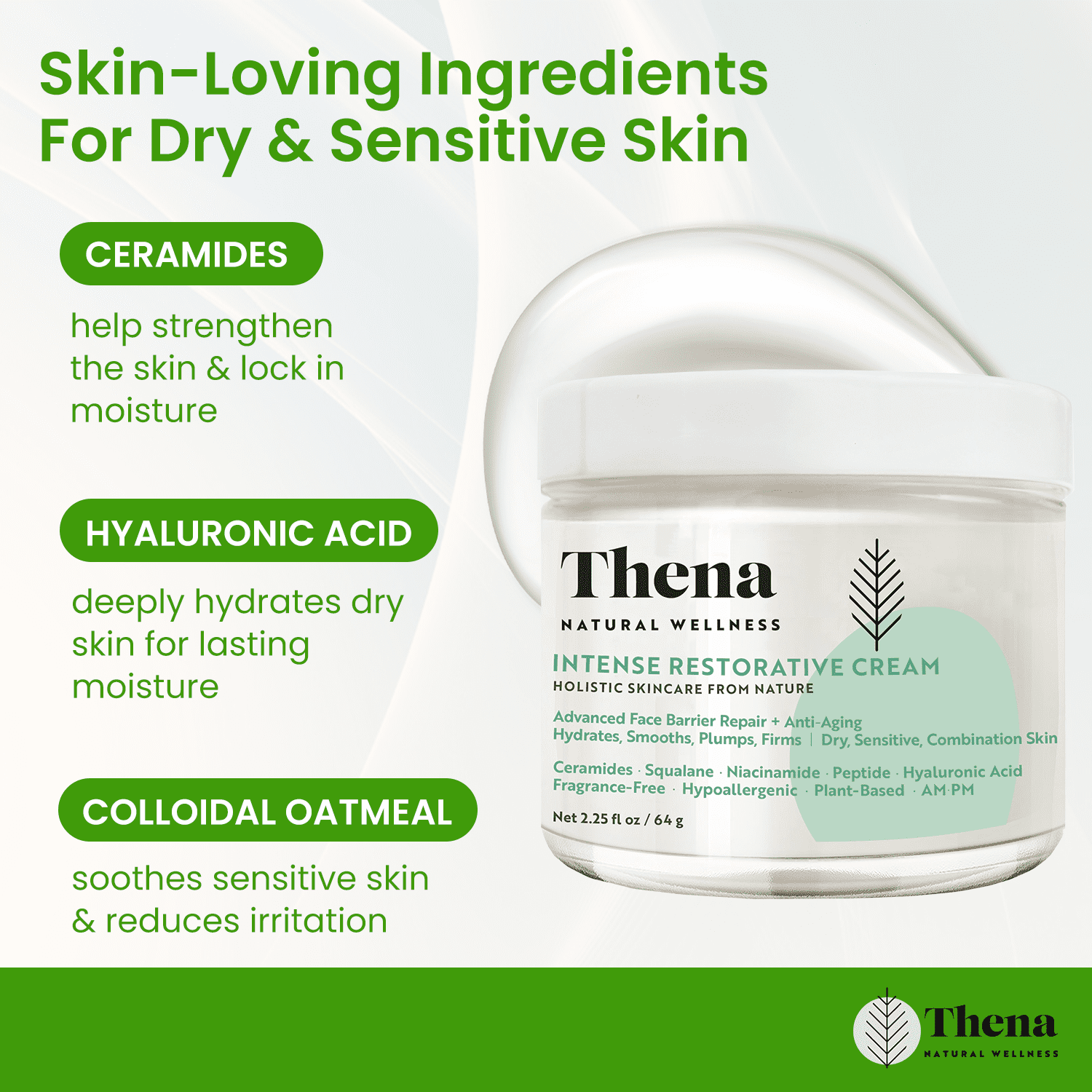 Thena Advanced Barrier Repair Face Cream for Dry Sensitive Skin with Ceramides, Niacinamide & Peptides, Daily Hydration & Soothing Recovery, Fragrance Free