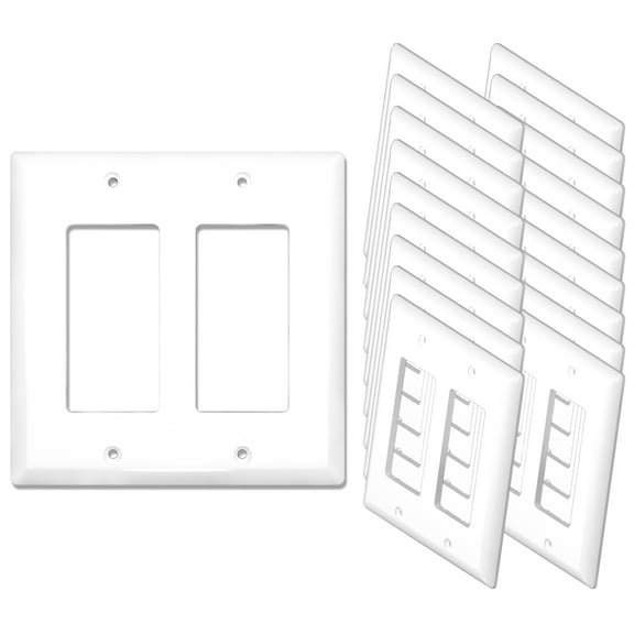 [20 Pack] NEU 2-Gang Mid-Size Decorator Light Switch Outlet Cover Wall Plates, 4.75" x 4.75", Unbreakable Polycarbonate Thermoplastic, Glossy White