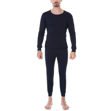 

Rejlun Men Long Johns Set 2 Pieces Top And Bottom Suits Sleeve Thermal Underwear Lightweight Plain Sleeping Navy Blue L