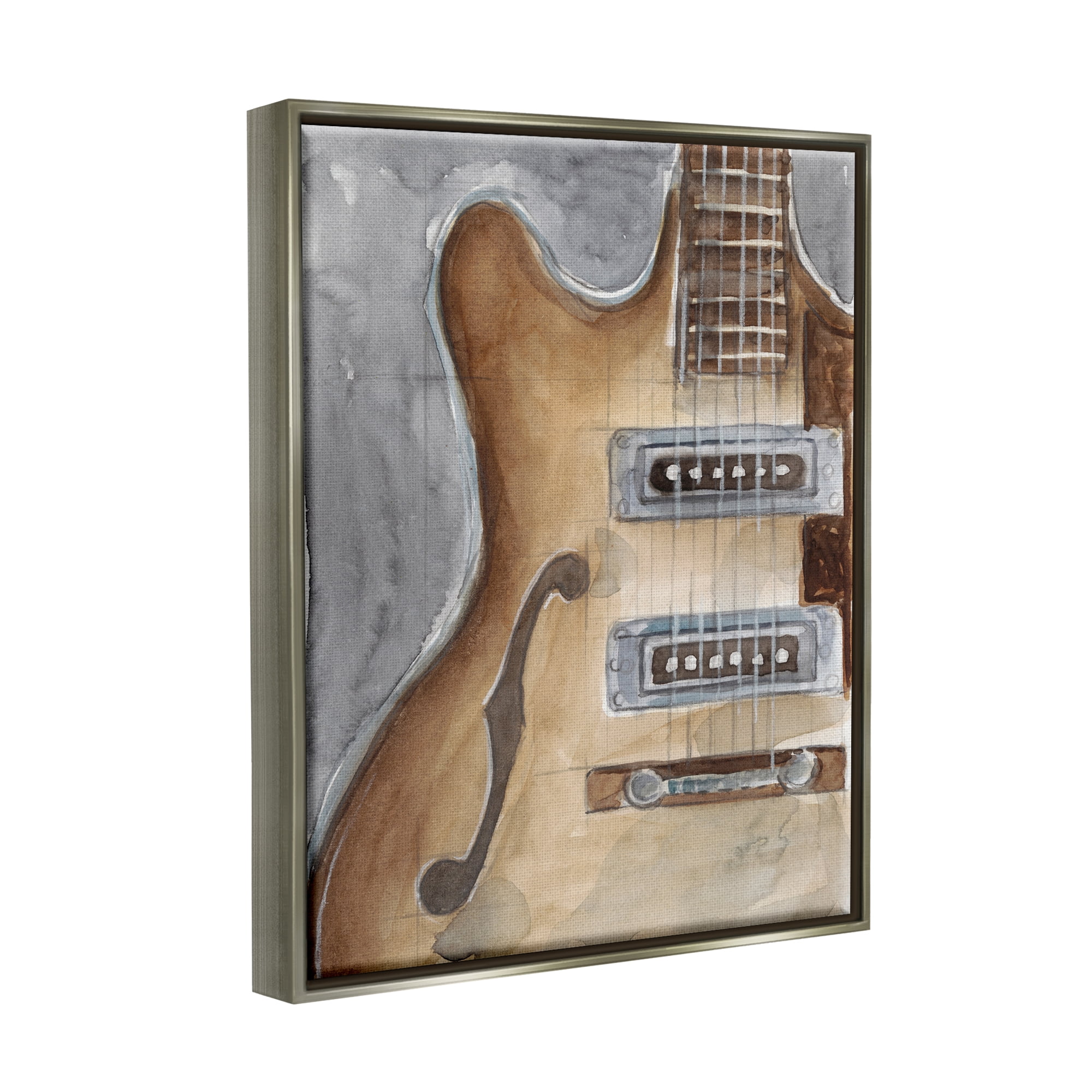 Stupell Industries Electric Guitar Painting Beauty & Fashion Painting Gray Floater Framed Art Print Wall Art, 17 x 21