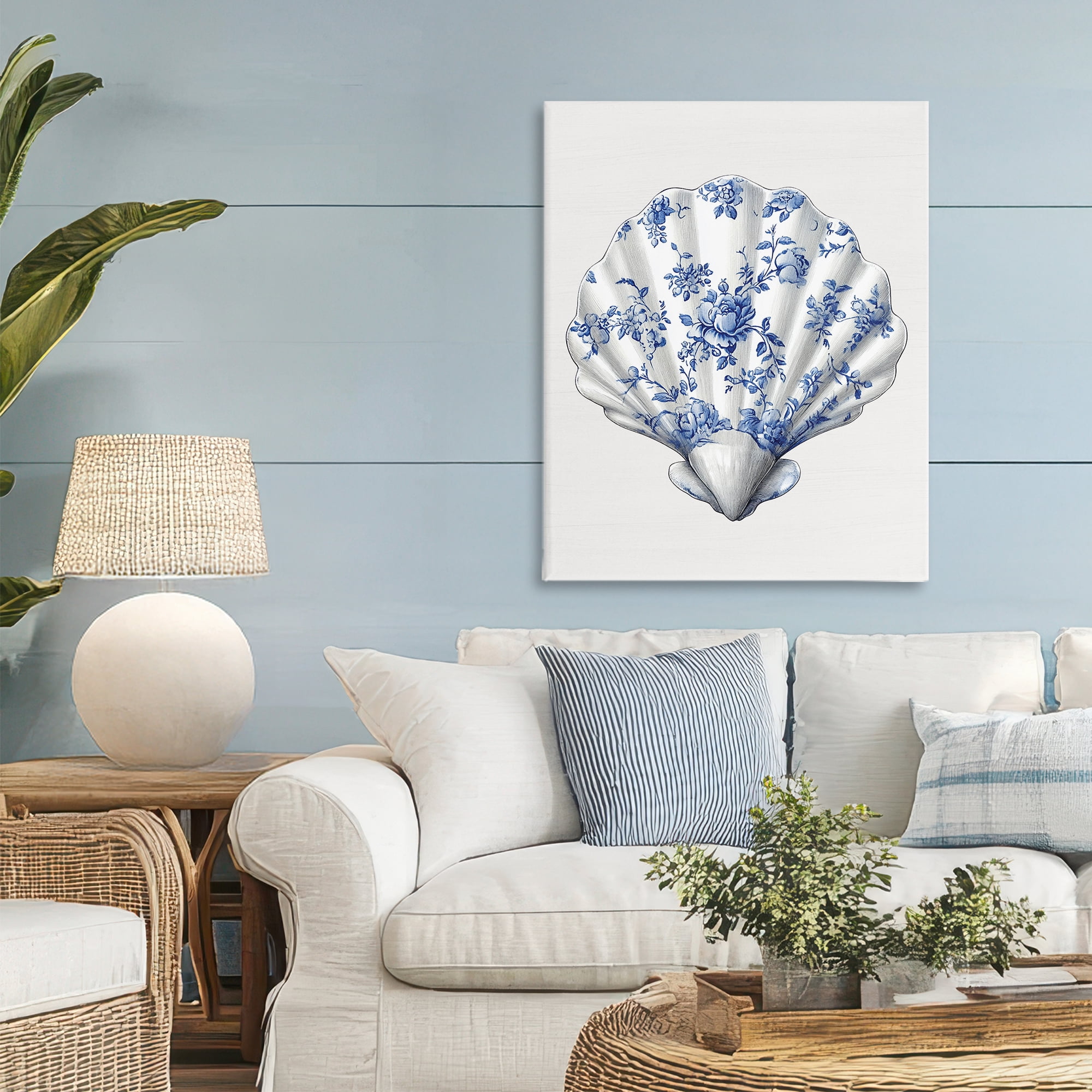 Funky Toile Seashell Canvas Wall Art, design by Lettered and Lined