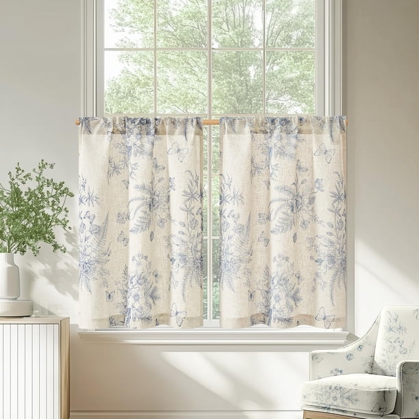 Cortinas de ventana Jinchan, rústicas y florales, 24 x 60 cm, 2 paneles