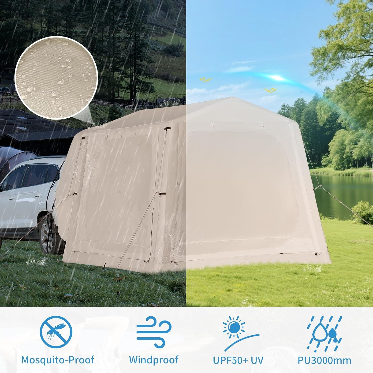 Bronkige 4/6/8 Person SUV Tent, Easy Setup & Spacious SUV Tailgate Tent with Large Mesh Windoors, Rainfly & Awning, Perfect for Family & Group Outdoor Adventures