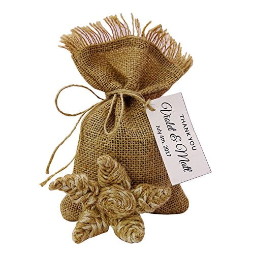 20 Burlap Drawstring Gift Bag Small Jute Pouch Wedding Party Rustic Favor Bags With Personalized Paper Tags 4"x6.5"