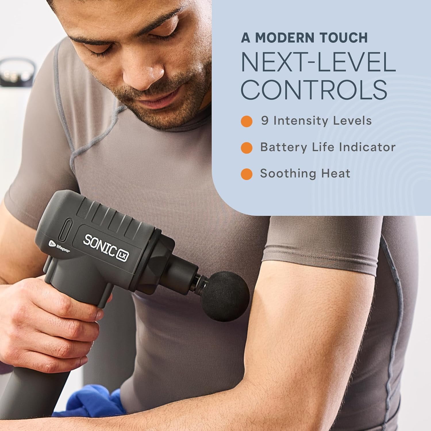LifePro Sonic LX Massage Gun – Heated Deep Tissue Handheld Massager Gun for Muscle Recovery with 10 Heads, 9 Speeds – Portable Percussion Massager for Athletes - Black