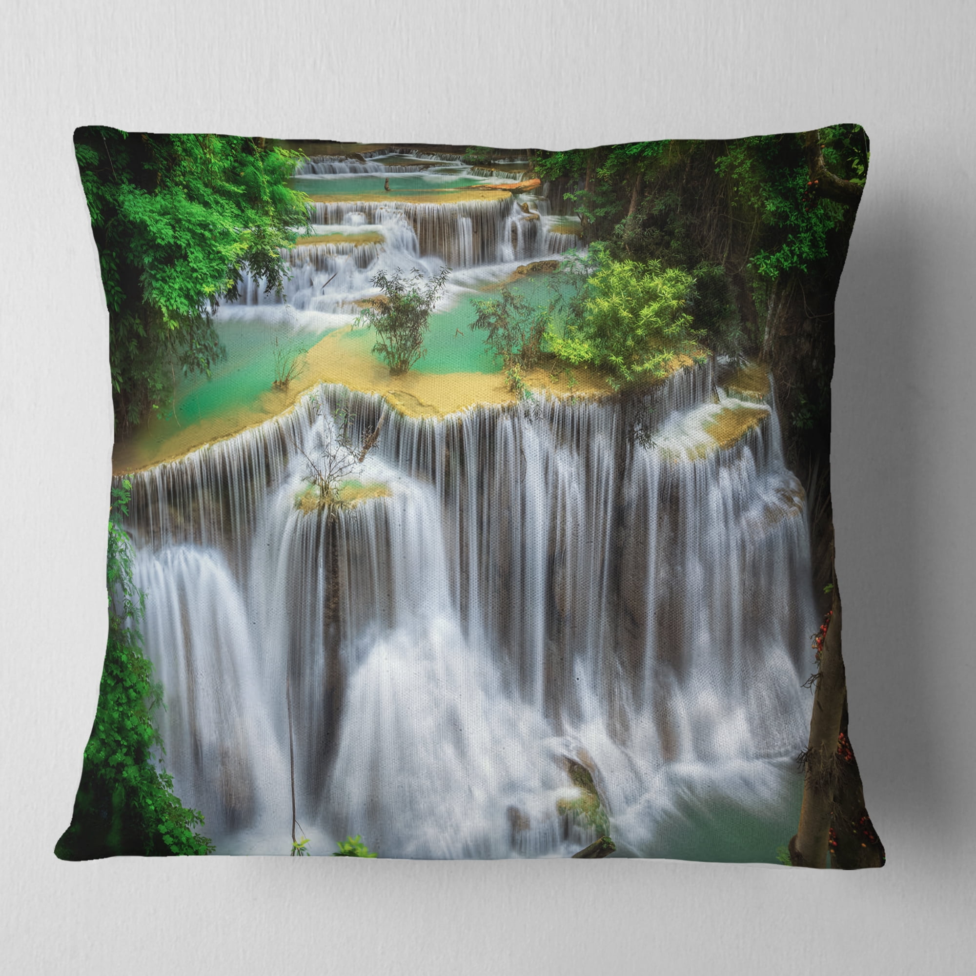 Designart Huay mae Ka Min Waterfall - Photography Throw Pillow - 16x16