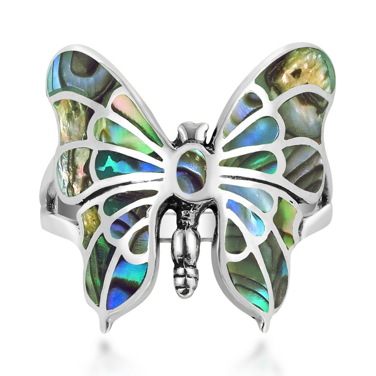 Abalone and Silver Clasp Purple Butterfly Bracelet