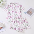 thumbnail image 4 of Wang6 Pajamas Sets for Womens with Shorts Soft Pjs Loungewear Sets 2 Pieces Short Sleeve V Neck Button Shirts Shorts Floral Printed Sleepwear Set X_Light Purple L, 4 of 6