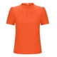 thumbnail image 4 of Blusas de Manga Corta para las Mujeres de la Moda Color Sólido Botón de Verano con Cuello Redondo, Poliéster, 4 of 7
