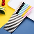 thumbnail image 2 of Nvzi 5 Pairs Reusable Chopsticks Metal Wheat Straw Portable Stainless Steel Chop Sticks for Bento Box, Camping Use, Dishwasher Safe (Pink), 2 of 5