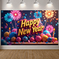 thumbnail image 4 of Colorful Design Happy New Year Banner Festive Fireworks Celebration Backdrop for New Year Party Indoor Decoration Holiday Event, 4 of 9