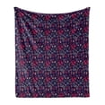 thumbnail image 1 of Leaves Soft Flannel Fleece Throw Blanket, Bamboo and Flowers Oriental Art Inspirations on Dark Indigo Toned Background, Cozy Plush for Indoor and Outdoor Use, 50" x 60", Multicolor, by Ambesonne, 1 of 6