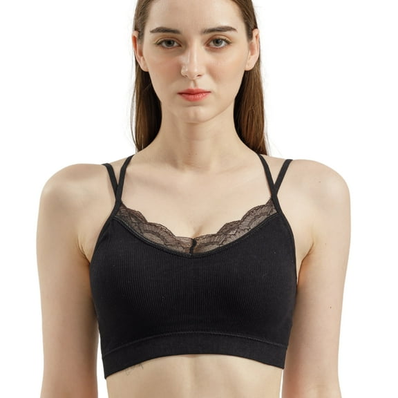 Coobie Lace Front Criss Cross Bra 9142,Black,One Size