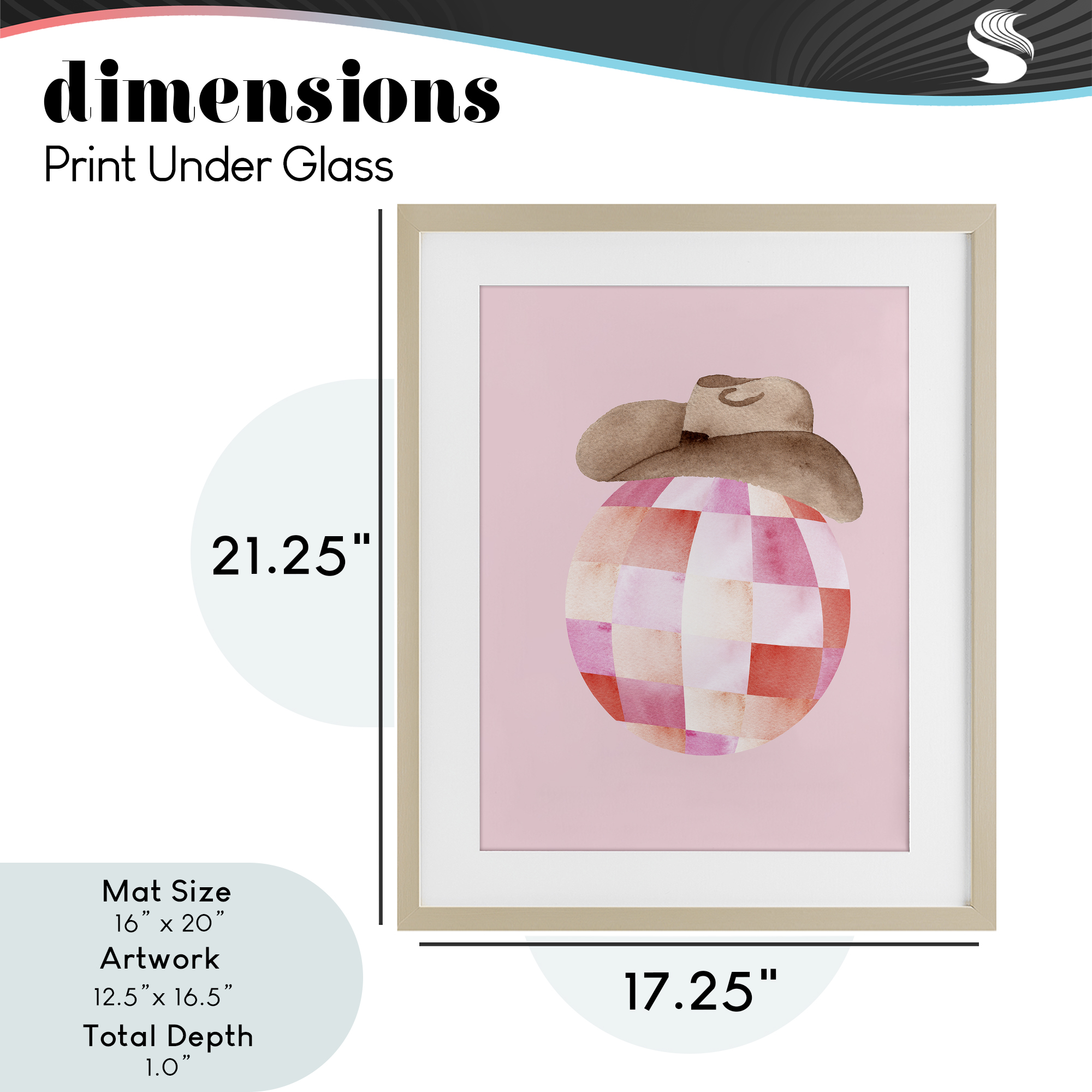 Rosy Disco Cowgirl Hat Birch Framed Print Under Glass, design by Nina Jacobs