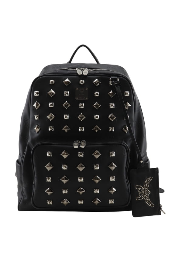 Pre-Owned MCM Studded Backpack/Daypack, Visetos, PVC, Black, 2-way, A4 size, Double Zipper,...