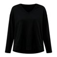 thumbnail image 4 of ClodeEU Womens Oversized V Neck Sweatshirts , Casual Long Sleeve Lightweight Pullover Tops Black,Womens Plus S, 4 of 5