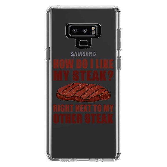 DistinctInk Clear Shockproof Hybrid Case for Samsung Galaxy Note 9 - TPU Bumper Acrylic Back Tempered Glass Screen Protector - Like My Steak Next to My Other Steak