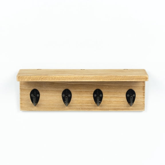 10" Wood Shelf with Ledge & 4 Hooks - Natural and Black